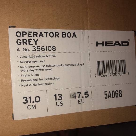 New Head Operator Snowboard Boots w/BOA Men’s Size 13 Gray - Picture 9 of 9